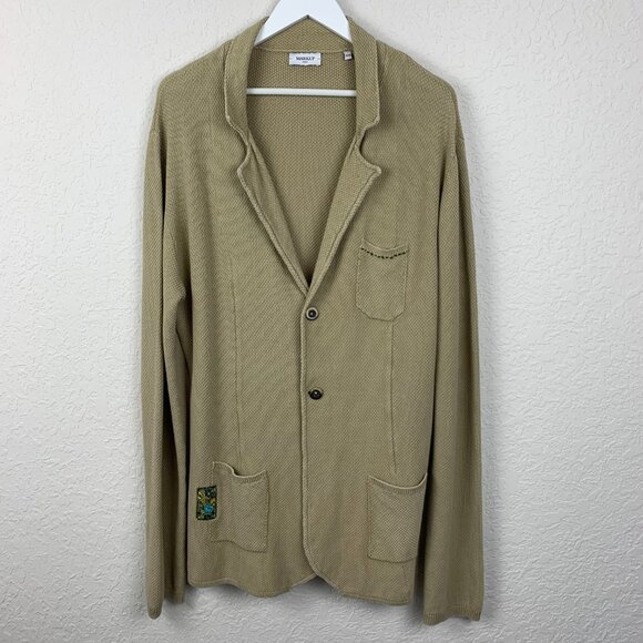 Mark Up Jacket Mens XXXL Tan Knit 2 Button Blazer Cardigan Sweater Pockets Beige - Picture 2 of 10